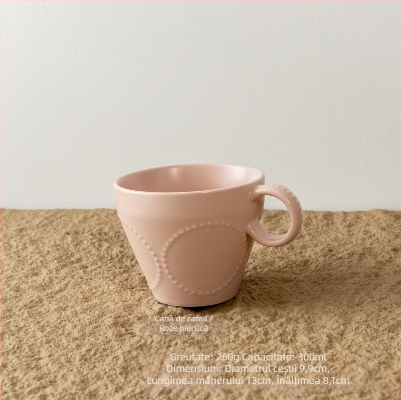 Bol ceramic, cu model în relief din cercuri de mărgele, stil retro, formă rotundă, compatibil cu microunde.