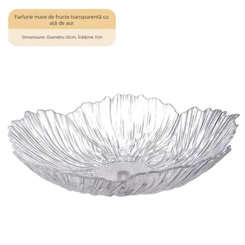 Farfurie de fructe din sticlă pentru măsuța de living, SENHE, stil Nordic, model gravat, lansare primăvara 2013, calitate de primă clasă