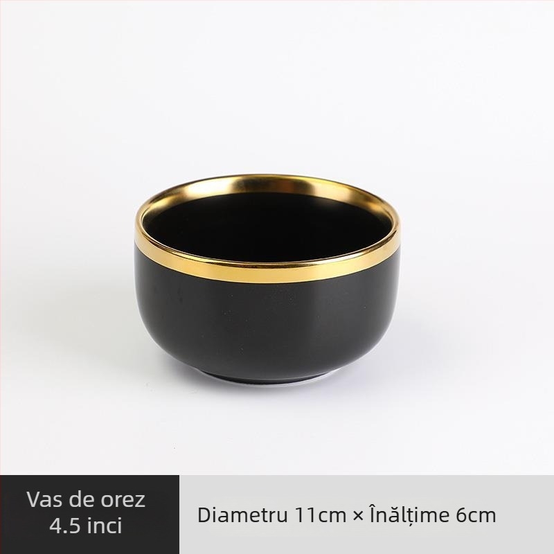 Set de veselă ceramic Nordic cu margine metalică – finisaj electroplacat, imprimare logo, personalizare