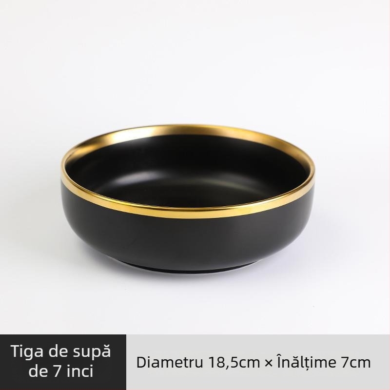 Set de veselă ceramic Nordic cu margine metalică – finisaj electroplacat, imprimare logo, personalizare