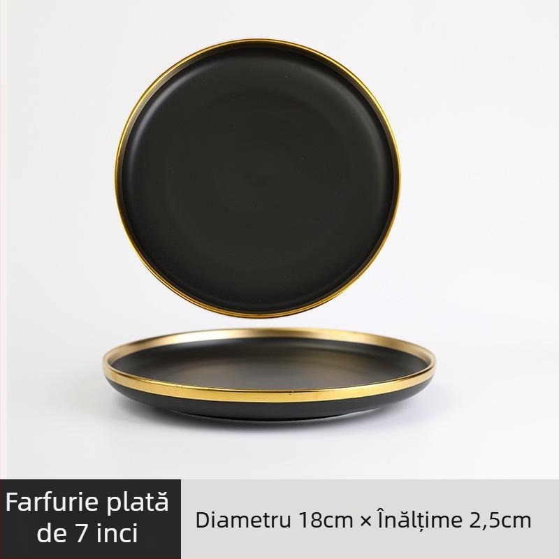 Set de veselă ceramic Nordic cu margine metalică – finisaj electroplacat, imprimare logo, personalizare