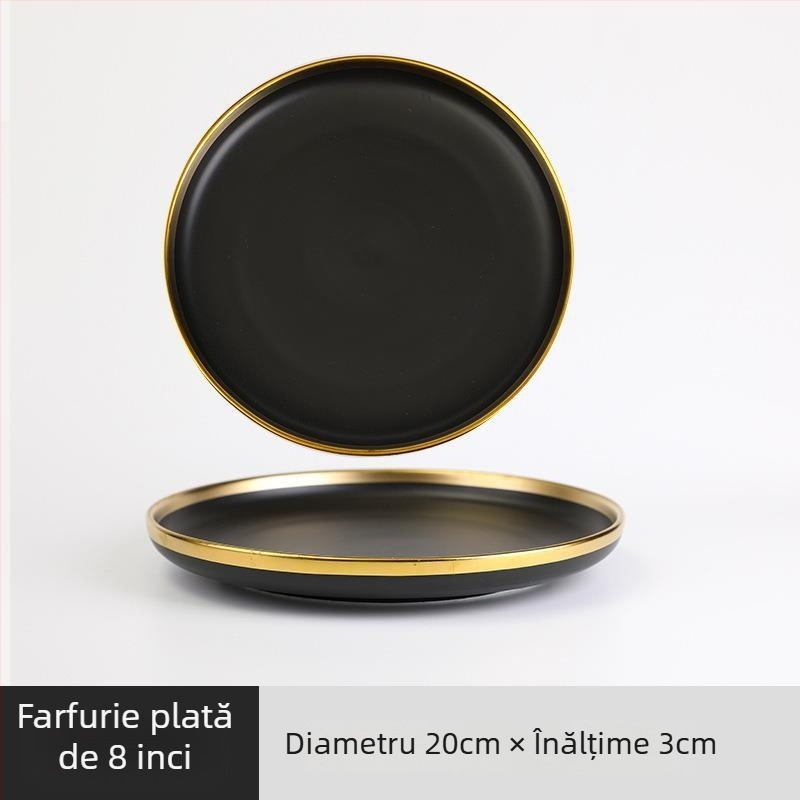 Set de veselă ceramic Nordic cu margine metalică – finisaj electroplacat, imprimare logo, personalizare