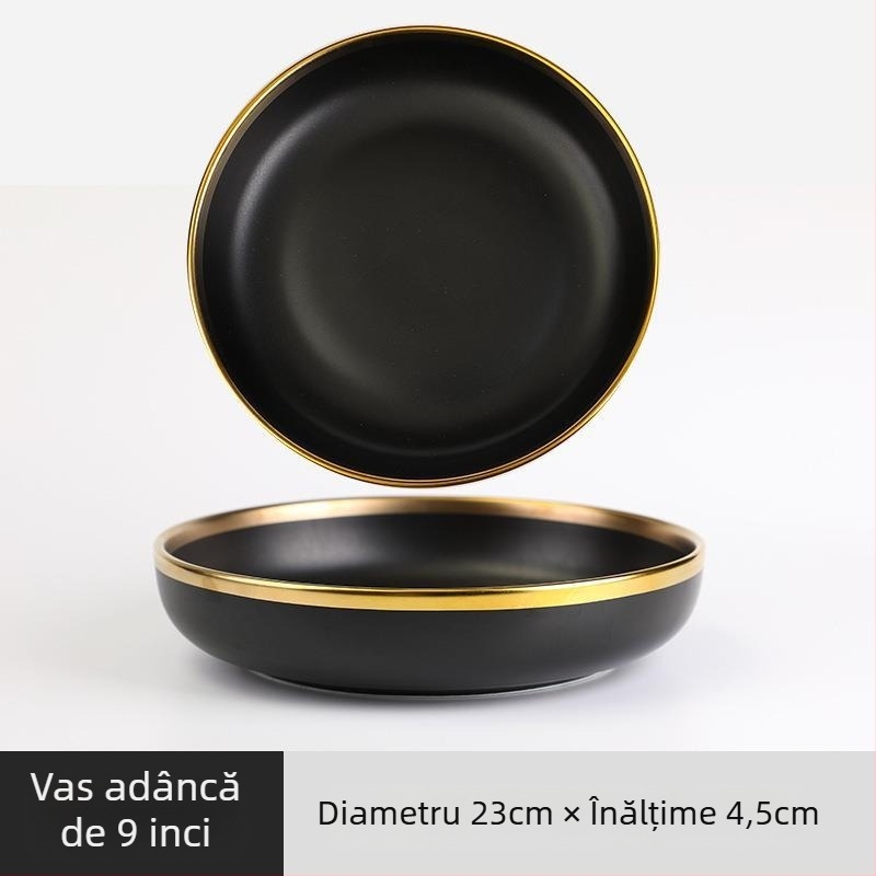 Set de veselă ceramic Nordic cu margine metalică – finisaj electroplacat, imprimare logo, personalizare