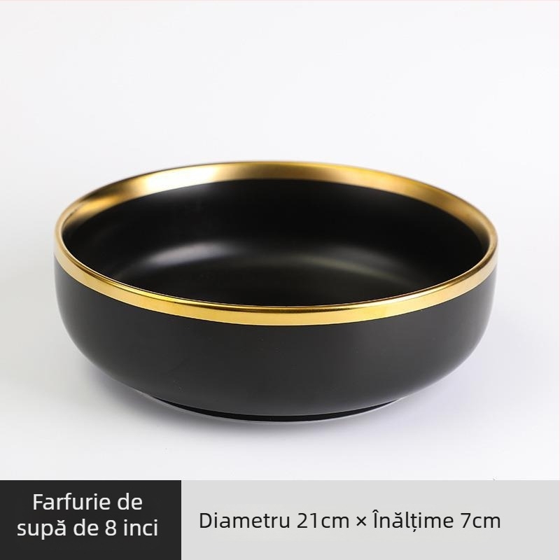 Set de veselă ceramic Nordic cu margine metalică – finisaj electroplacat, imprimare logo, personalizare