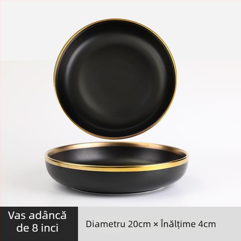 Set de veselă ceramic Nordic cu margine metalică – finisaj electroplacat, imprimare logo, personalizare