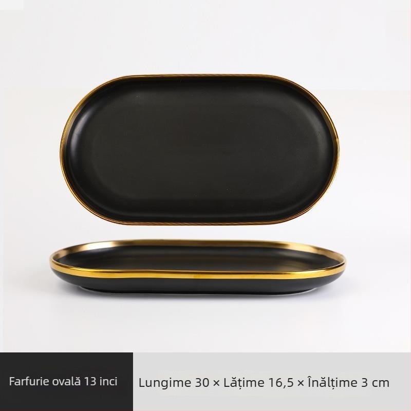 Set de veselă ceramic Nordic cu margine metalică – finisaj electroplacat, imprimare logo, personalizare