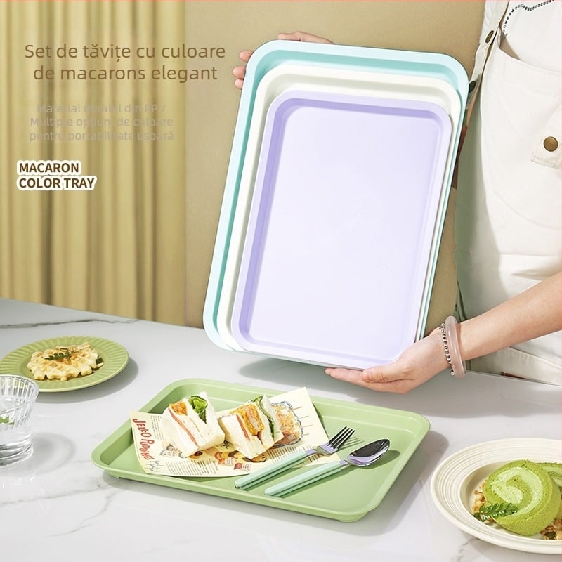 Tavă rectangulară din plastic pentru restaurant, cu profil îngroșat, farfurie pentru fructe, premium, stil modern minimalist.