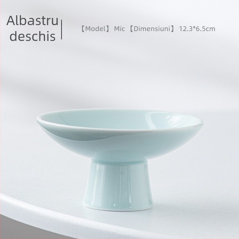Farfurie de fructe din porțelan cu picior înalt – glazură Celadon, Porcelain Cloud Pavilion