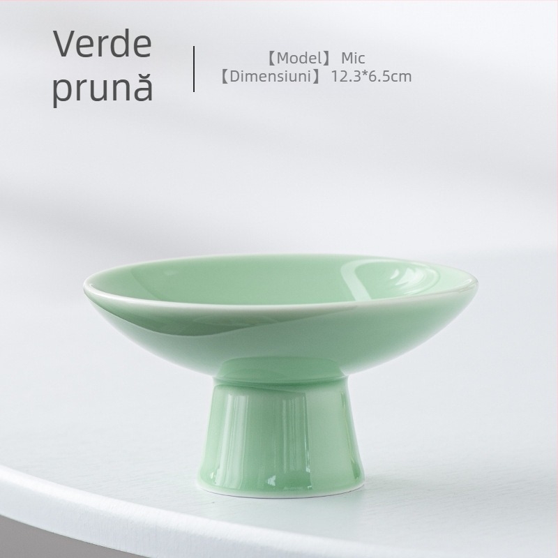 Farfurie de fructe din porțelan cu picior înalt – glazură Celadon, Porcelain Cloud Pavilion