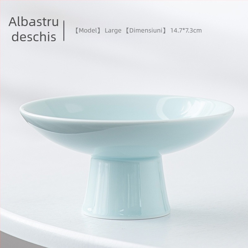 Farfurie de fructe din porțelan cu picior înalt – glazură Celadon, Porcelain Cloud Pavilion