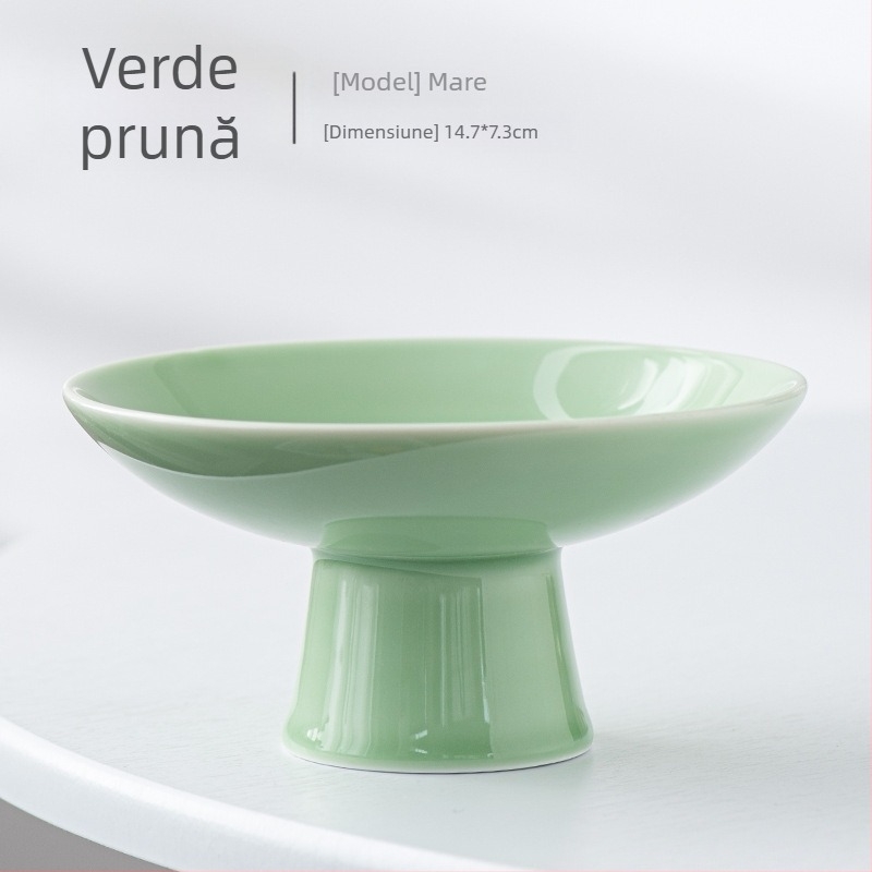 Farfurie de fructe din porțelan cu picior înalt – glazură Celadon, Porcelain Cloud Pavilion