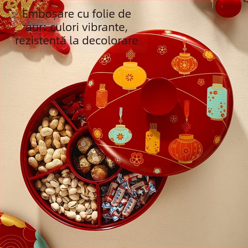 Platou de fructe în stil chinezesc, rotativ, cu cutie pentru nuci și cutie de bomboane
