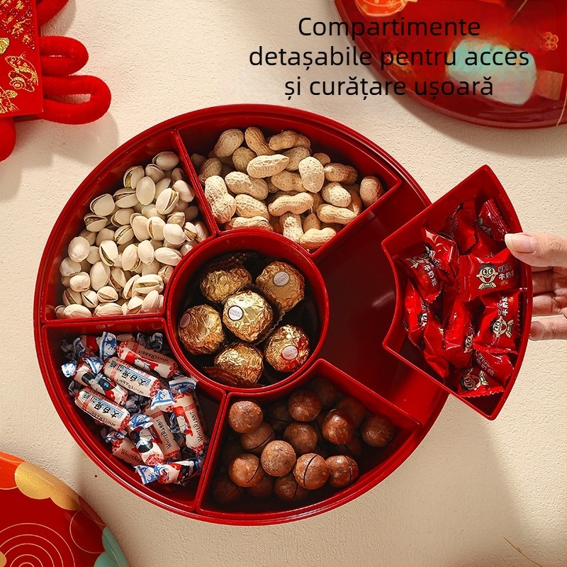 Platou de fructe în stil chinezesc, rotativ, cu cutie pentru nuci și cutie de bomboane