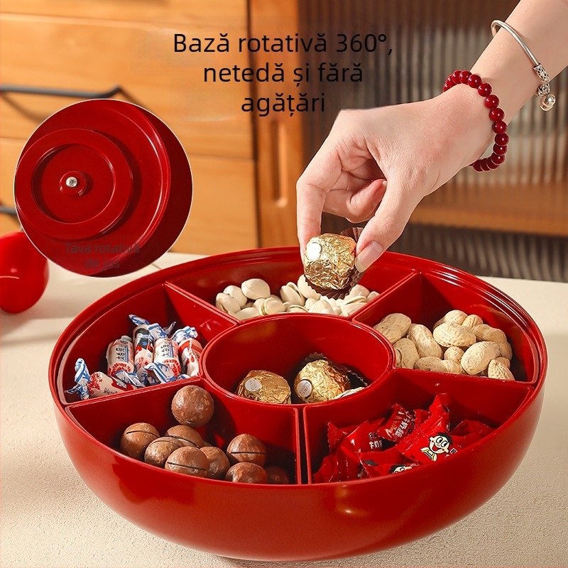 Platou de fructe în stil chinezesc, rotativ, cu cutie pentru nuci și cutie de bomboane