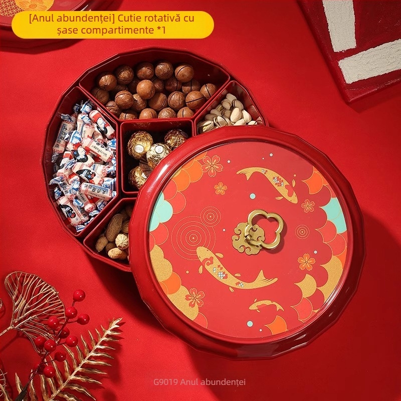 Platou de fructe în stil chinezesc, rotativ, cu cutie pentru nuci și cutie de bomboane
