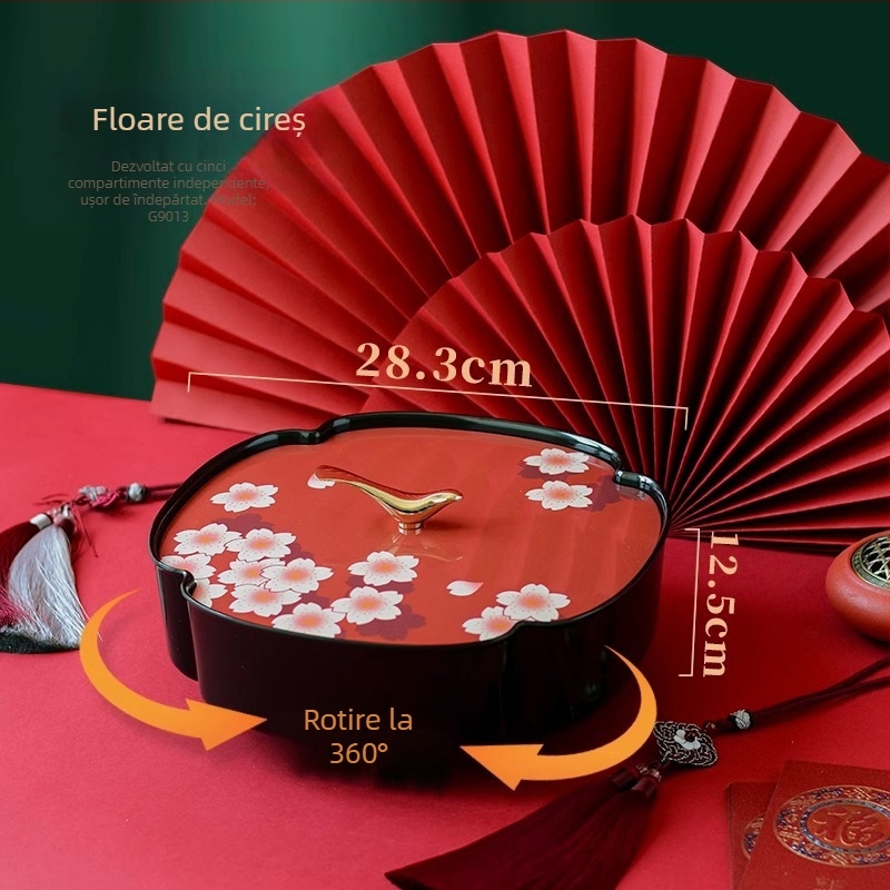 Platou de fructe în stil chinezesc, rotativ, cu cutie pentru nuci și cutie de bomboane