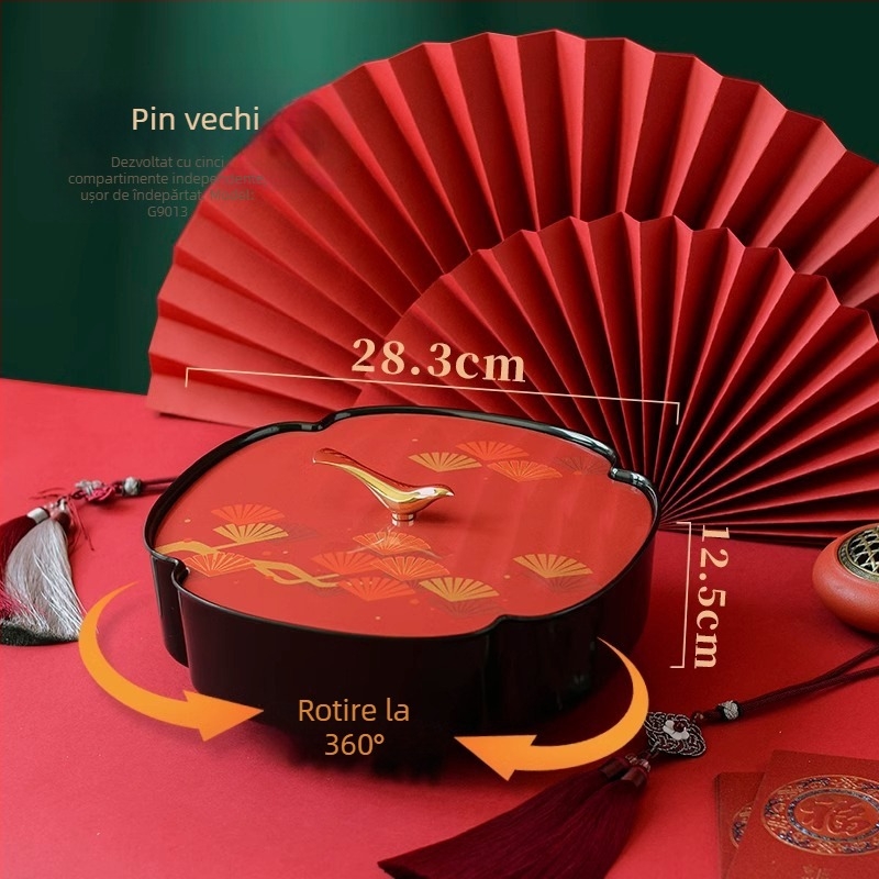 Platou de fructe în stil chinezesc, rotativ, cu cutie pentru nuci și cutie de bomboane