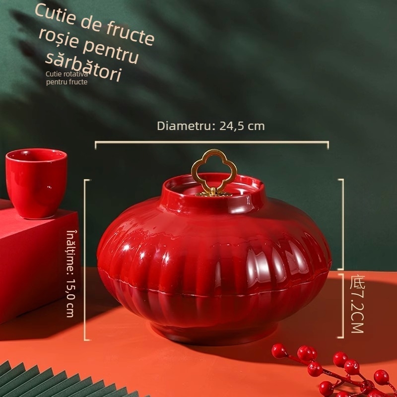 Platou de fructe în stil chinezesc, rotativ, cu cutie pentru nuci și cutie de bomboane