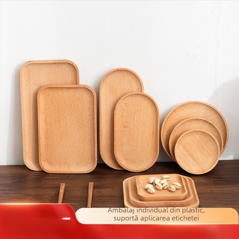 Farfurie pătrată din lemn cu finisaj lucios ceră-ulei — stil modern minimalist, culoare solidă