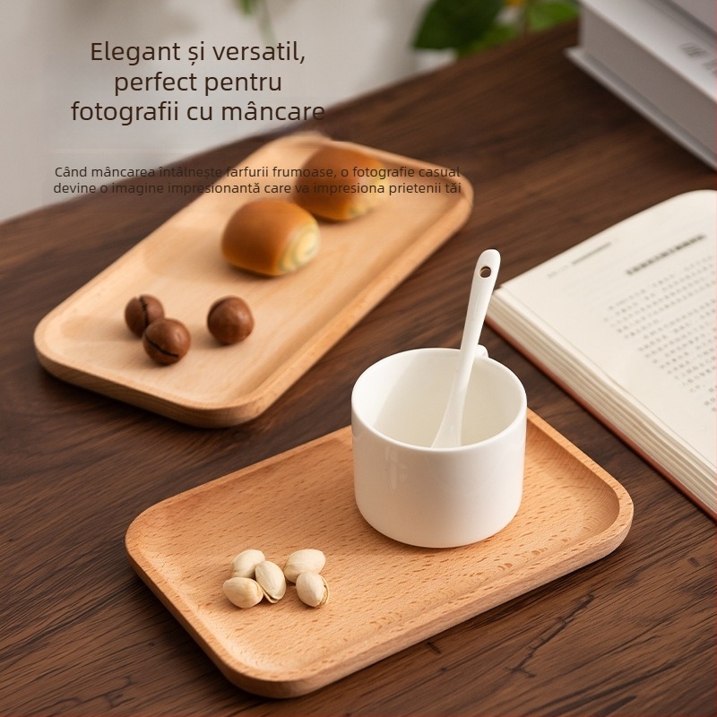 Farfurie pătrată din lemn cu finisaj lucios ceră-ulei — stil modern minimalist, culoare solidă