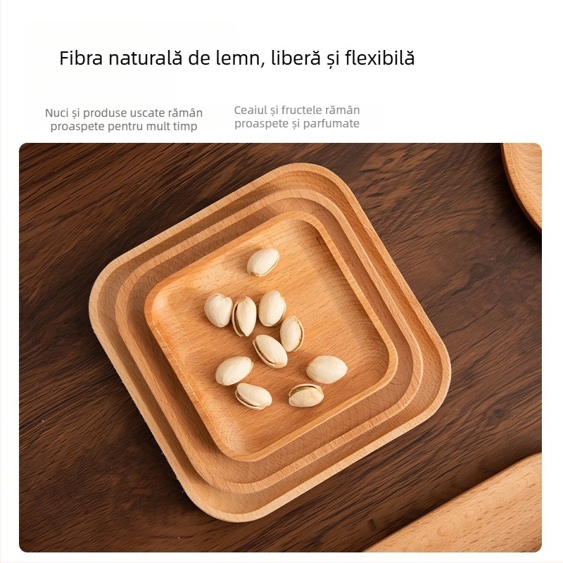 Farfurie pătrată din lemn cu finisaj lucios ceră-ulei — stil modern minimalist, culoare solidă