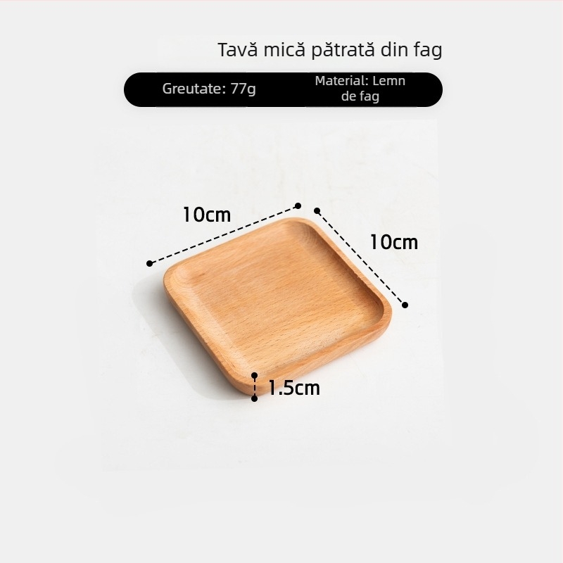 Farfurie pătrată din lemn cu finisaj lucios ceră-ulei — stil modern minimalist, culoare solidă