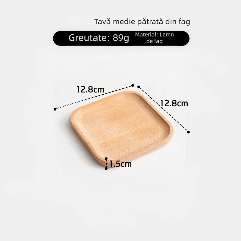 Farfurie pătrată din lemn cu finisaj lucios ceră-ulei — stil modern minimalist, culoare solidă