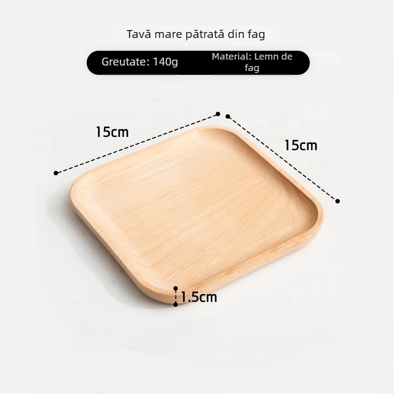 Farfurie pătrată din lemn cu finisaj lucios ceră-ulei — stil modern minimalist, culoare solidă