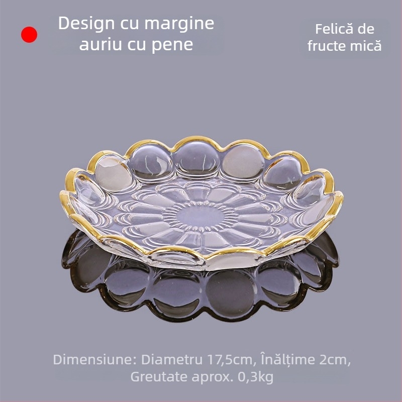 Farfurie de fructe din sticlă cristal cu margine aurie, stil simplu, calitate de primă clasă