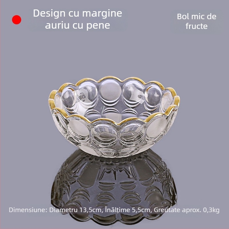 Farfurie de fructe din sticlă cristal cu margine aurie, stil simplu, calitate de primă clasă
