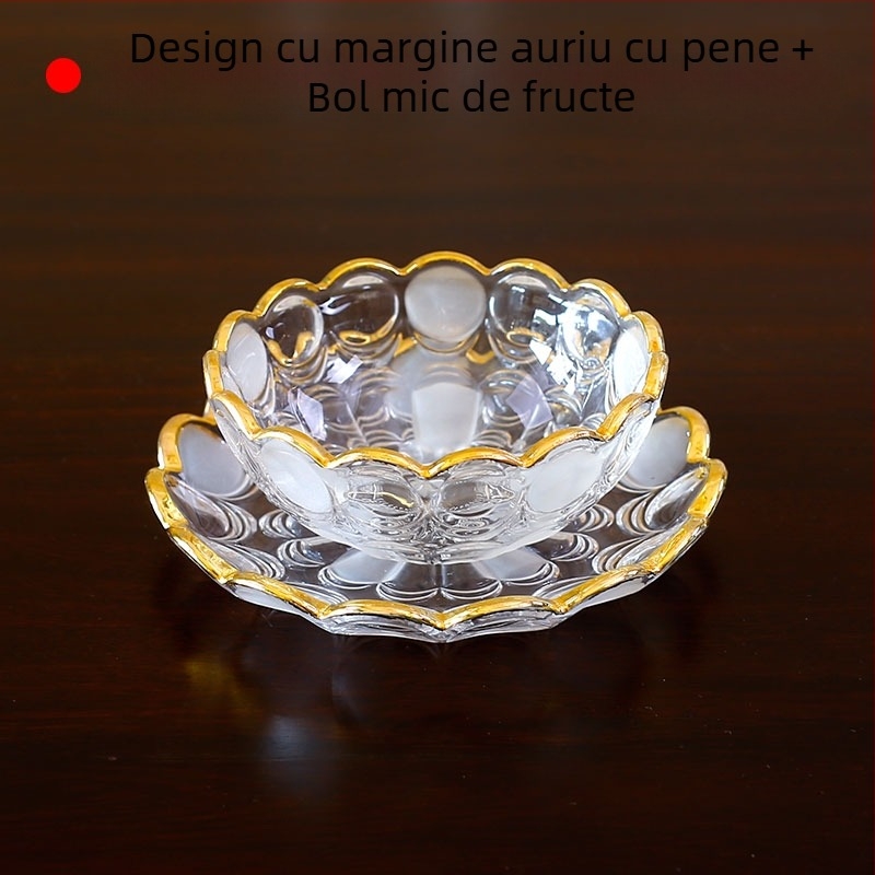 Farfurie de fructe din sticlă cristal cu margine aurie, stil simplu, calitate de primă clasă