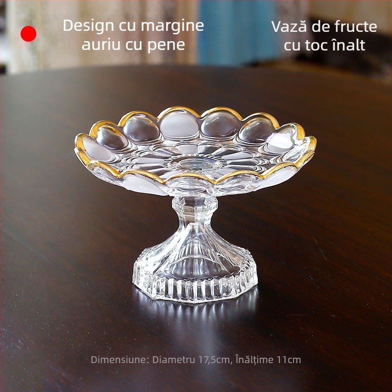 Farfurie de fructe din sticlă cristal cu margine aurie, stil simplu, calitate de primă clasă