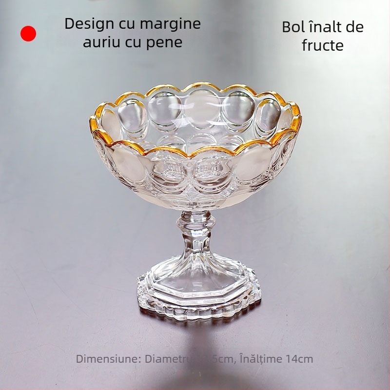 Farfurie de fructe din sticlă cristal cu margine aurie, stil simplu, calitate de primă clasă
