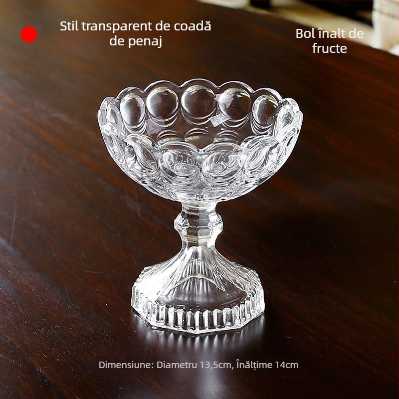 Farfurie de fructe din sticlă cristal cu margine aurie, stil simplu, calitate de primă clasă