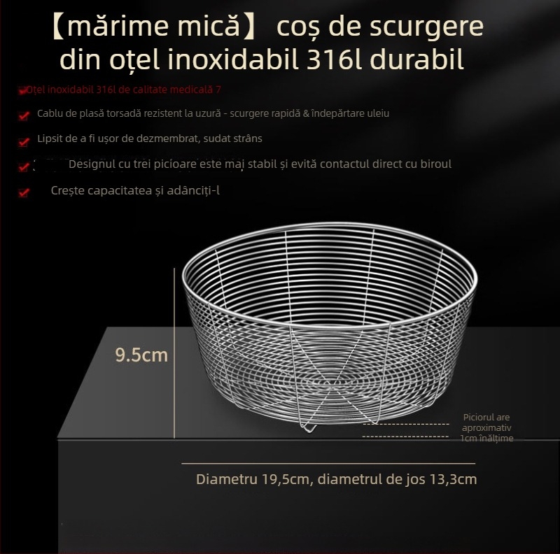 Cos rotund de scurgere din oțel inoxidabil pentru chiuveta de bucătărie – sită și depozitare de fructe, stil modern