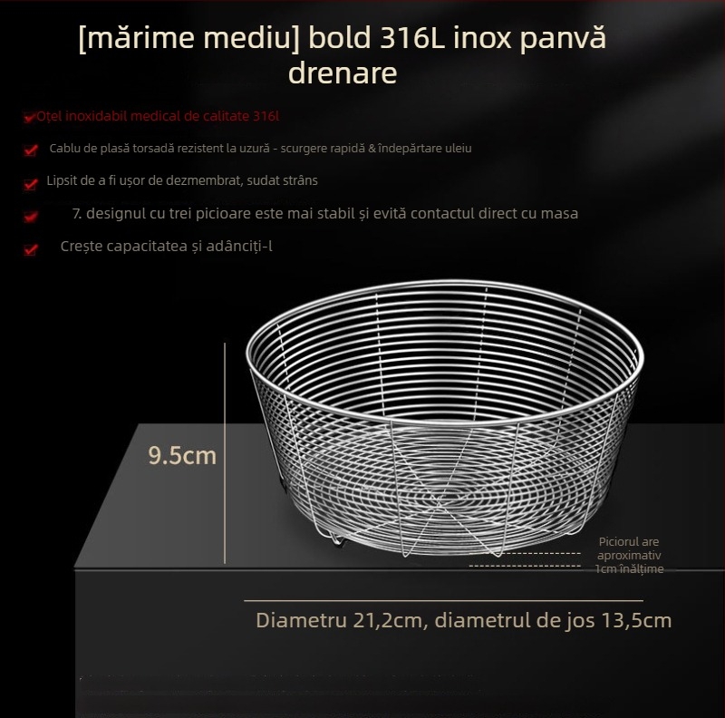 Cos rotund de scurgere din oțel inoxidabil pentru chiuveta de bucătărie – sită și depozitare de fructe, stil modern