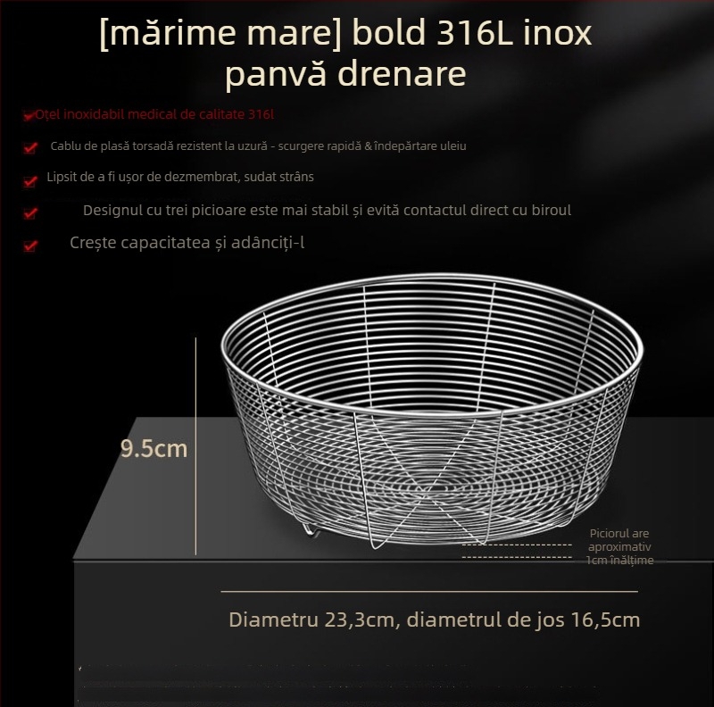 Cos rotund de scurgere din oțel inoxidabil pentru chiuveta de bucătărie – sită și depozitare de fructe, stil modern