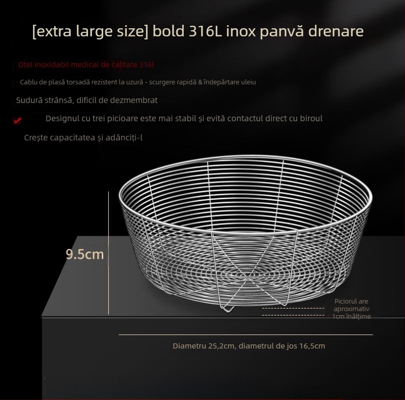 Cos rotund de scurgere din oțel inoxidabil pentru chiuveta de bucătărie – sită și depozitare de fructe, stil modern