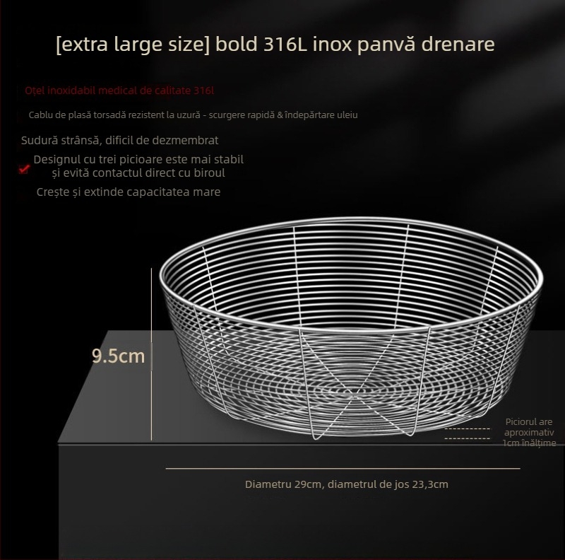 Cos rotund de scurgere din oțel inoxidabil pentru chiuveta de bucătărie – sită și depozitare de fructe, stil modern