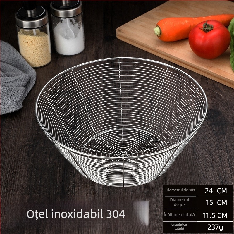 Cos rotund de scurgere din oțel inoxidabil pentru chiuveta de bucătărie – sită și depozitare de fructe, stil modern