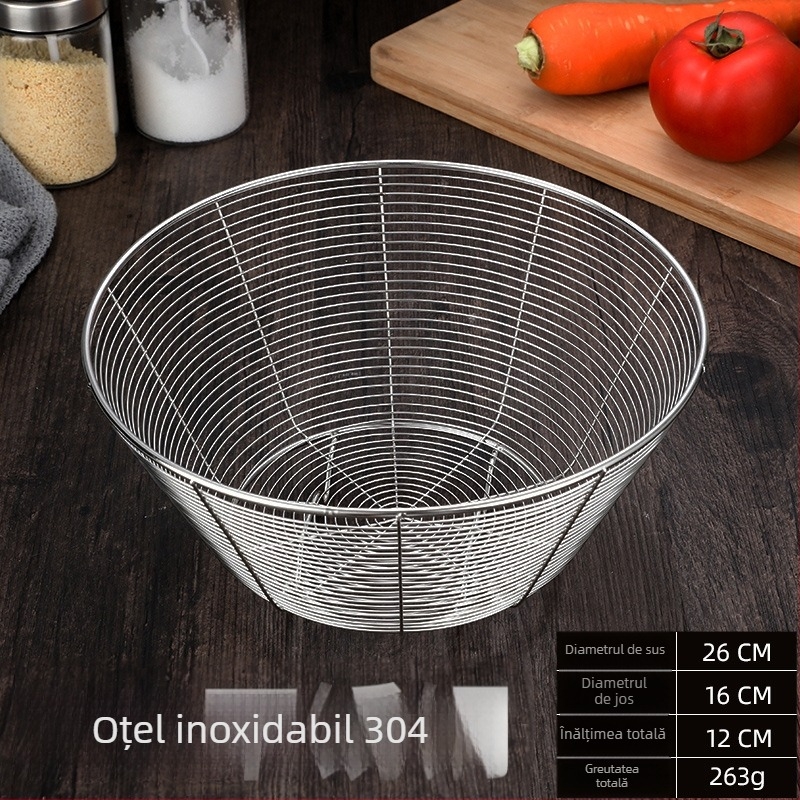 Cos rotund de scurgere din oțel inoxidabil pentru chiuveta de bucătărie – sită și depozitare de fructe, stil modern