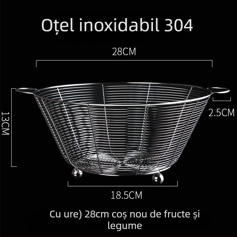 Cos rotund de scurgere din oțel inoxidabil pentru chiuveta de bucătărie – sită și depozitare de fructe, stil modern