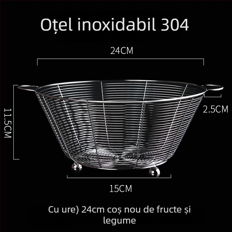 Cos rotund de scurgere din oțel inoxidabil pentru chiuveta de bucătărie – sită și depozitare de fructe, stil modern