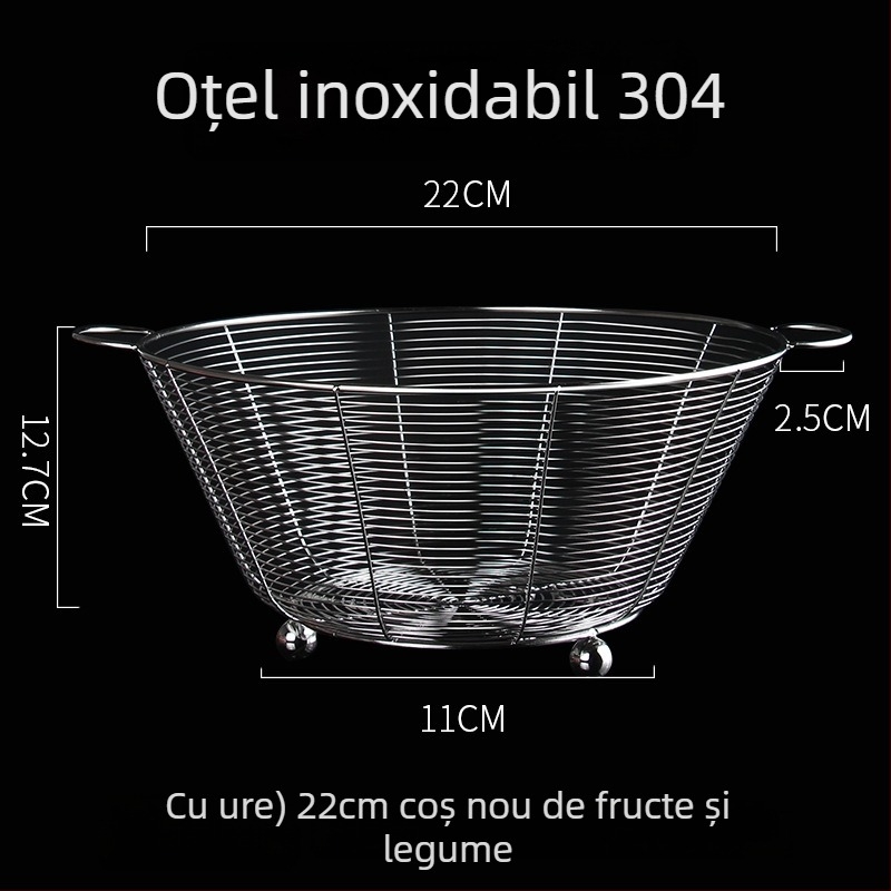 Cos rotund de scurgere din oțel inoxidabil pentru chiuveta de bucătărie – sită și depozitare de fructe, stil modern