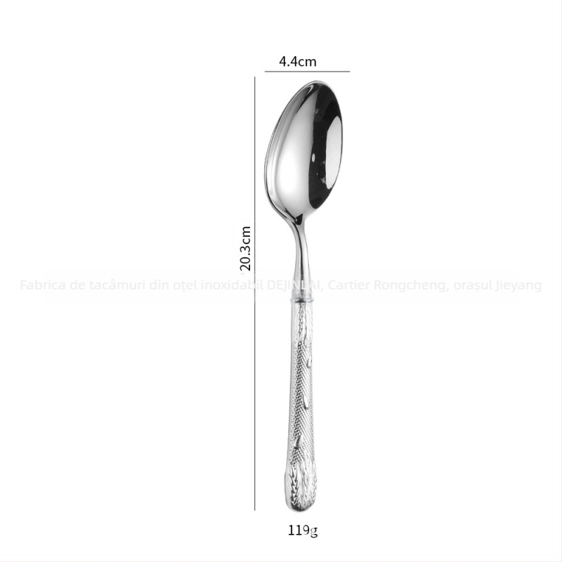 Set tacâmuri din oțel inoxidabil 304 – cuțit pentru steak, furculiță, lingură și lingură de desert; lustruire oglindă, stil retro cu lux discret; model cu bob de grâu; realizat manual