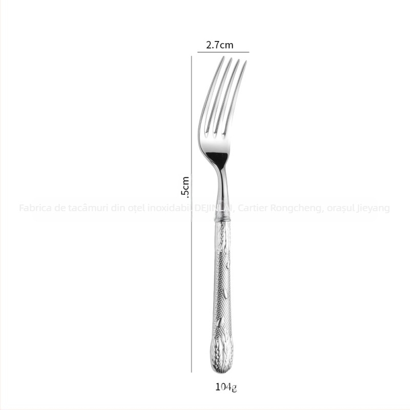 Set tacâmuri din oțel inoxidabil 304 – cuțit pentru steak, furculiță, lingură și lingură de desert; lustruire oglindă, stil retro cu lux discret; model cu bob de grâu; realizat manual