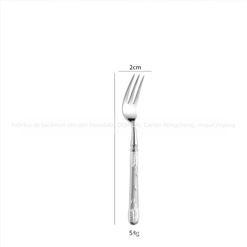 Set tacâmuri din oțel inoxidabil 304 – cuțit pentru steak, furculiță, lingură și lingură de desert; lustruire oglindă, stil retro cu lux discret; model cu bob de grâu; realizat manual