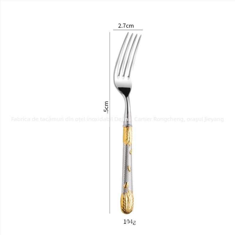 Set tacâmuri din oțel inoxidabil 304 – cuțit pentru steak, furculiță, lingură și lingură de desert; lustruire oglindă, stil retro cu lux discret; model cu bob de grâu; realizat manual