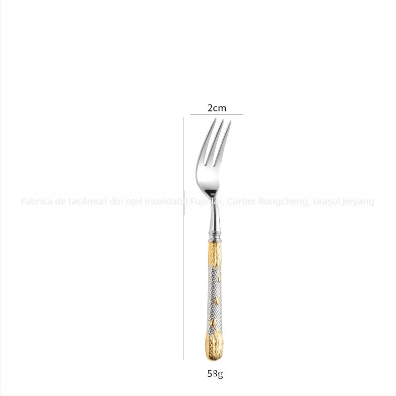 Set tacâmuri din oțel inoxidabil 304 – cuțit pentru steak, furculiță, lingură și lingură de desert; lustruire oglindă, stil retro cu lux discret; model cu bob de grâu; realizat manual