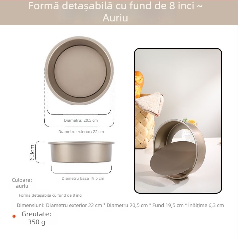 Formă rotundă pentru chec chiffon cu fund detașabil, din oțel carbon, antiaderent, mai multe dimensiuni